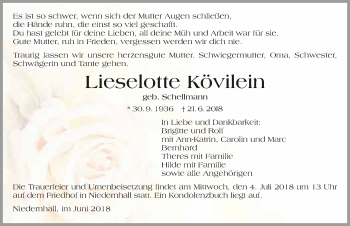 Traueranzeige von Lieselotte Kövilein 