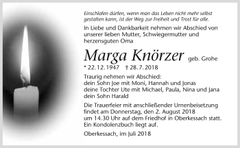 Traueranzeige von Marga Knörzer 
