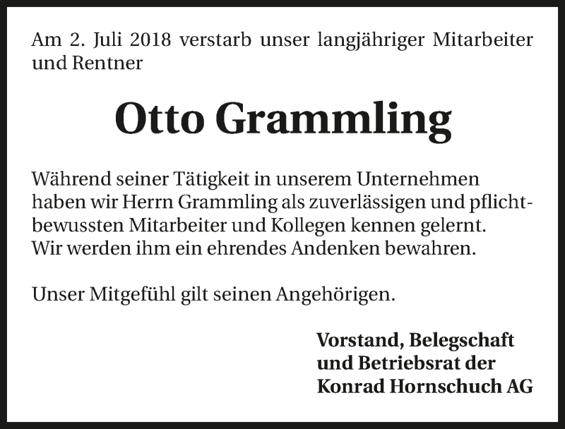  Traueranzeige für Otto Grammling vom 07.07.2018 aus 