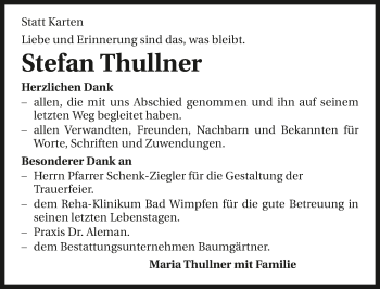 Traueranzeige von Stefan Thullner 