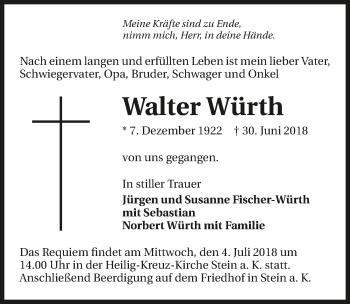 Traueranzeige von Walter Würth