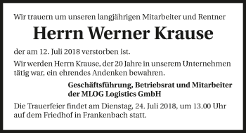 Traueranzeige von Werner Krause 
