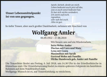 Traueranzeige von Wolfgang Amler 