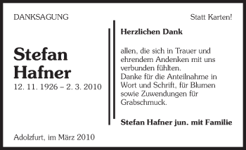 Traueranzeige von Stefan Hafner 