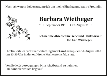 Traueranzeige von Barbara Wietheger 