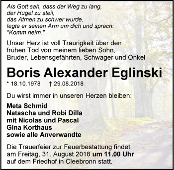 Traueranzeige von Boris Alexander Eglinski 