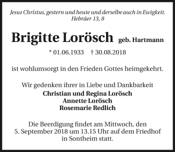 Traueranzeige von Brigitte Lorösch 