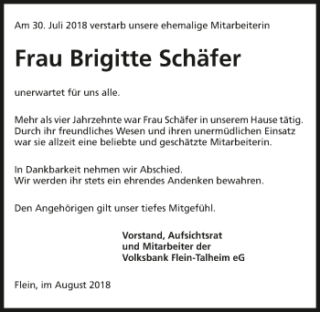 Traueranzeige von Brigitte Schäfer 