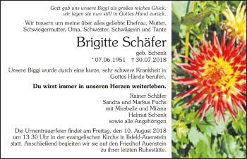 Traueranzeige von Brigitte Schäfer 