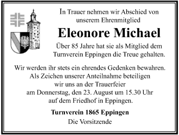 Traueranzeige von Eleonore Michael 