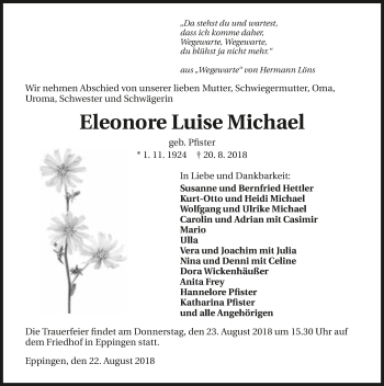 Traueranzeige von Eleonore Luise Michael 