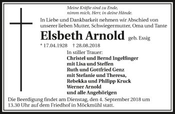 Traueranzeige von Elsbeth Arnold 