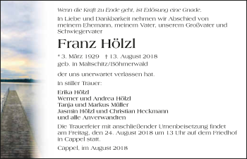 Traueranzeige von Franz Hölzl 