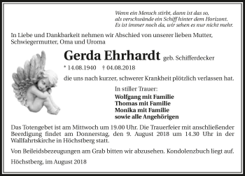 Traueranzeige von Gerda Ehrhardt 