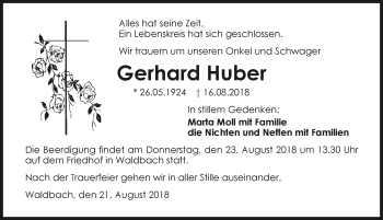 Traueranzeige von Gerhard Huber 