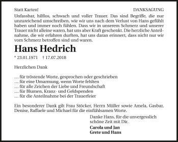 Traueranzeige von Hans Hedrich 