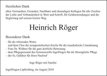 Traueranzeige von Heinrich Röger 
