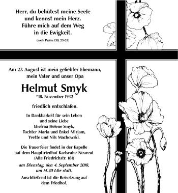 Traueranzeige von Helmut Smyk 