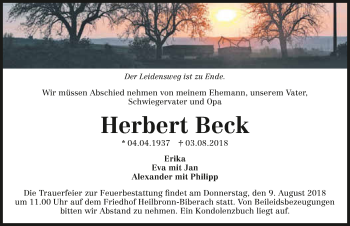 Traueranzeige von Herbert Beck 