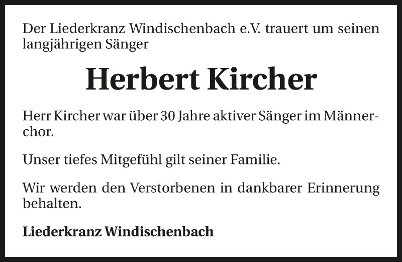  Traueranzeige für Herbert Kircher vom 08.08.2018 aus 