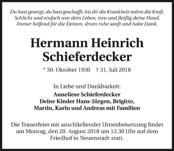 Traueranzeige von Hermann Heinrich Schieferdecker