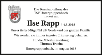 Traueranzeige von Ilse Rapp 