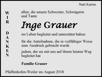 Traueranzeige von Inge Grauer 
