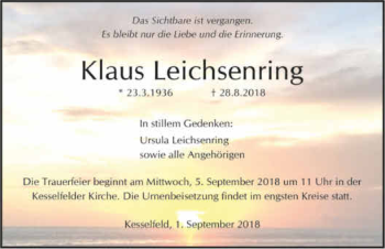 Traueranzeige von Klaus Leichsenring 