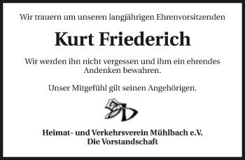 Traueranzeige von Kurt Friederich 