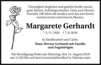 Traueranzeige von Margarete Gerhardt 