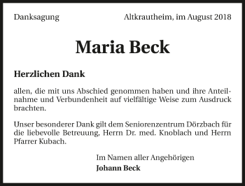 Traueranzeige von Maria Beck 