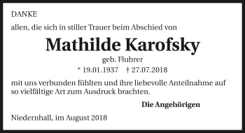Traueranzeige von Mathilde Karofsky 