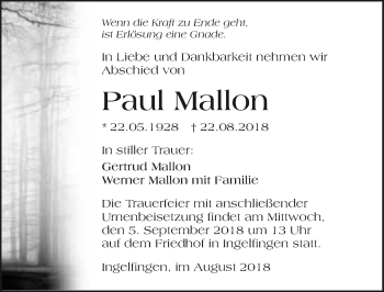 Traueranzeige von Paul Mallon 
