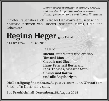 Traueranzeige von Regina Heger 