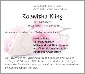Traueranzeige von Roswitha Kling 