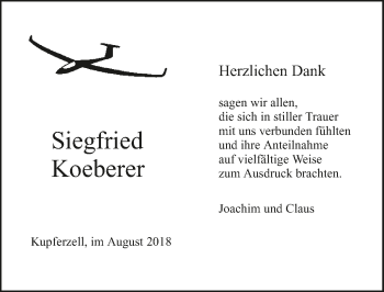 Traueranzeige von Siegfried Koeberer 