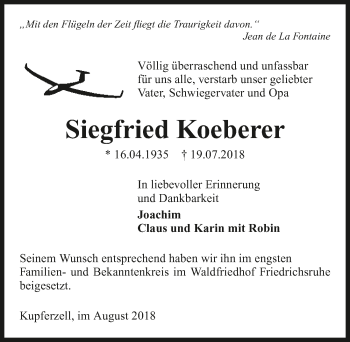 Traueranzeige von Siegfried Koeberer 