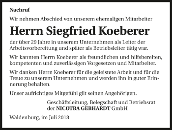 Traueranzeige von Siegfried Koeberer 