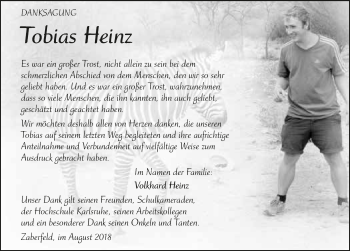 Traueranzeige von Tobias Heinz 