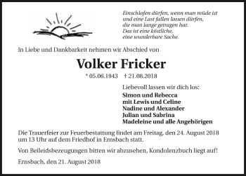 Traueranzeige von Volker Fricker 