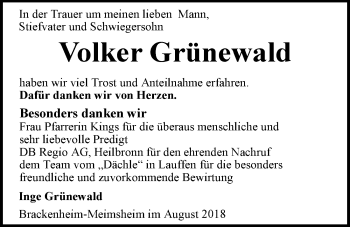 Traueranzeige von Volker Grünewald 