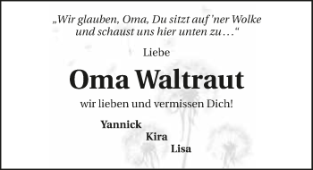 Traueranzeige von Waltraut Fried 