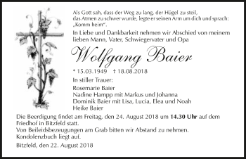 Traueranzeige von Wolfgang Baier 