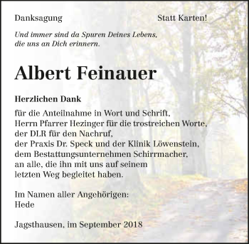 Traueranzeige von Albert Feinauer 