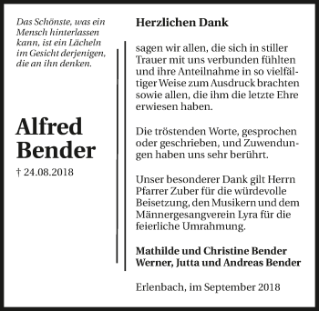Traueranzeige von Alfred Bender 