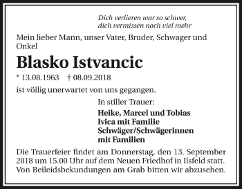 Traueranzeige von Blasko Istvancic 