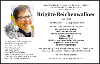 Traueranzeige von Brigitte Reichenwallner 