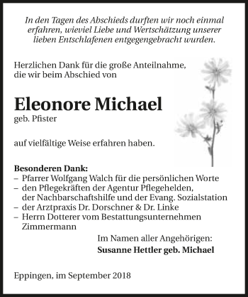 Traueranzeige von Eleonore Michael 