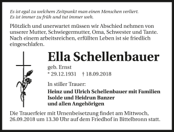 Traueranzeige von Ella Schellenbauer 