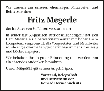 Traueranzeige von Fritz Megerle 